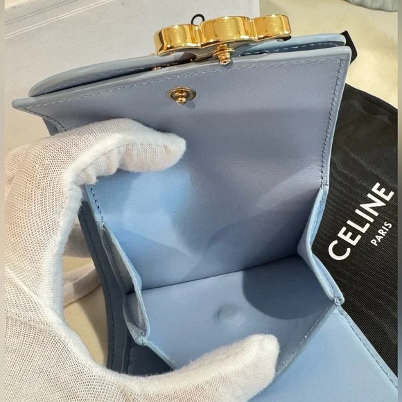 SOLD‼️Celine Triomphe Calf Leather Trifold Wallet In Arctic Blue - Picture 15 of 17